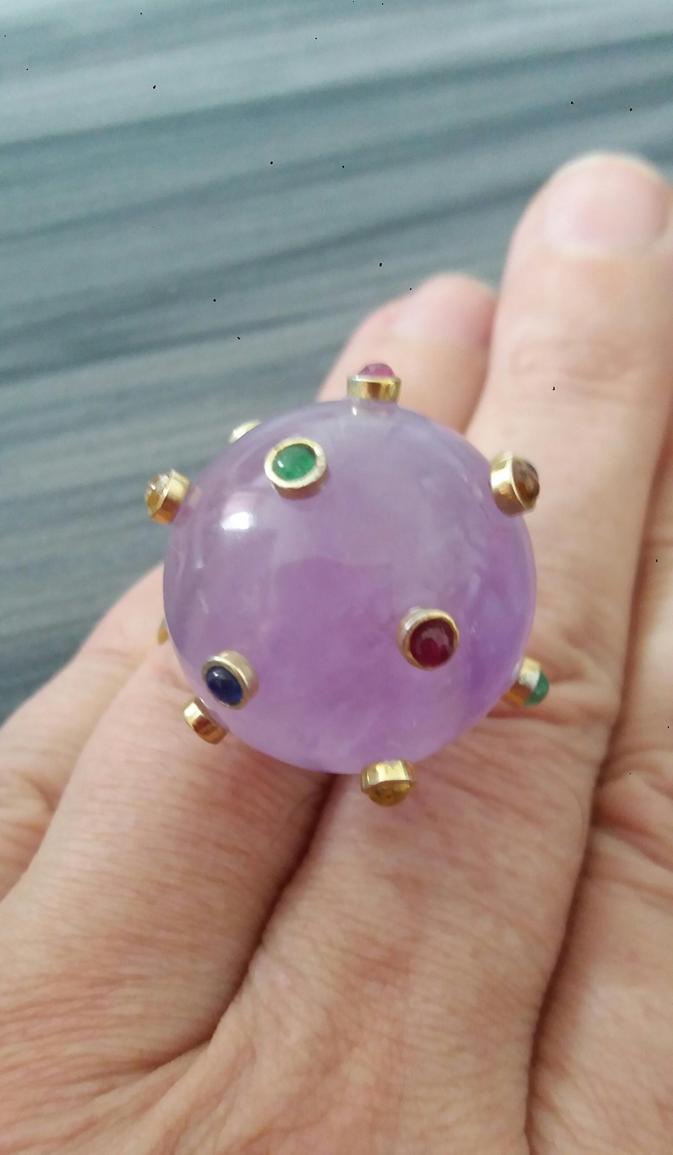 115 Carat Natural Amethyst Ball Ruby Emerald Yellow Sapphire Cabs 14K Gold Ring For Sale 1