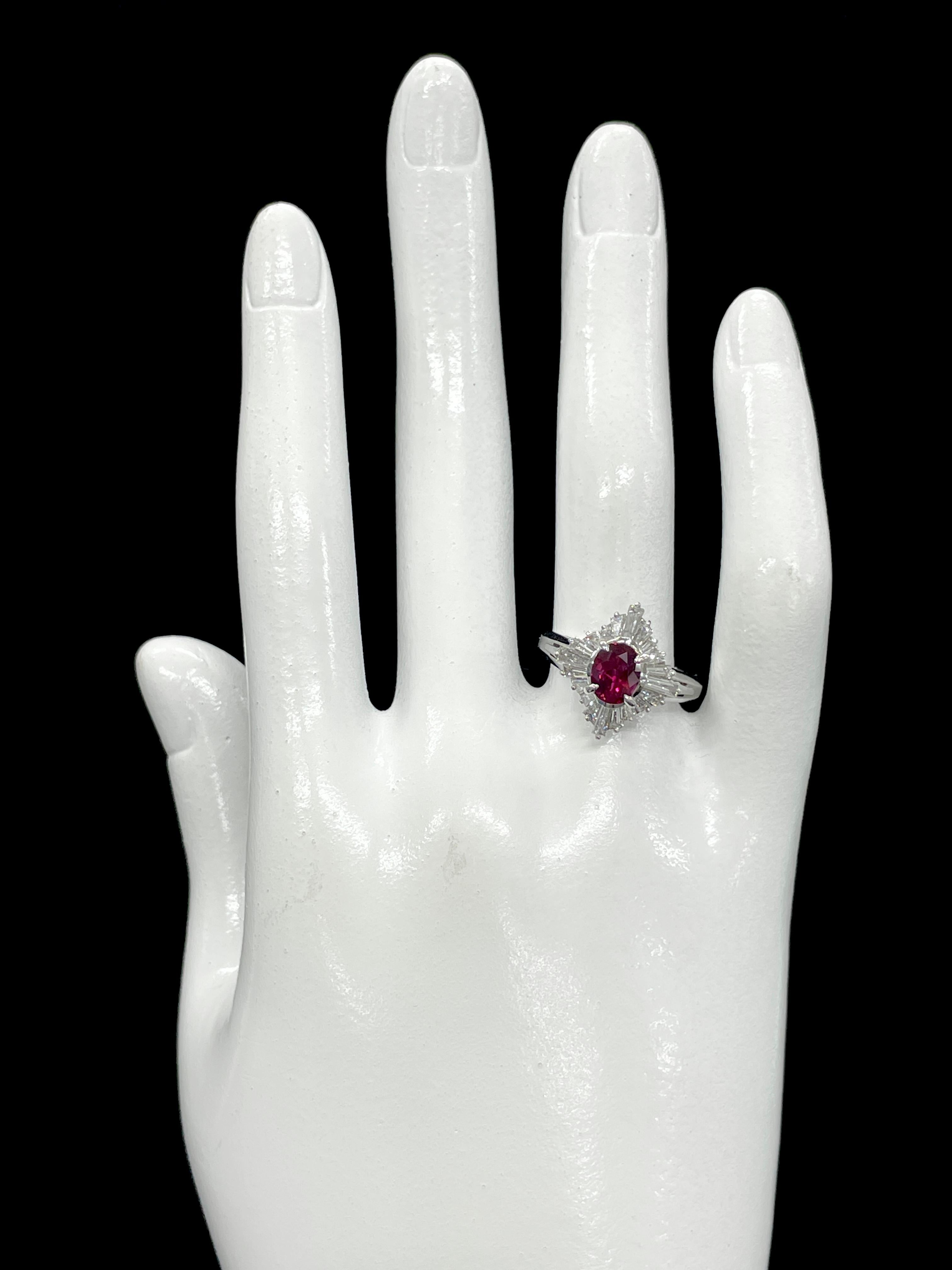 Oval Cut 1.15 Carat Natural Blood Red Ruby and Diamond Vintage Ring Set in Platinum