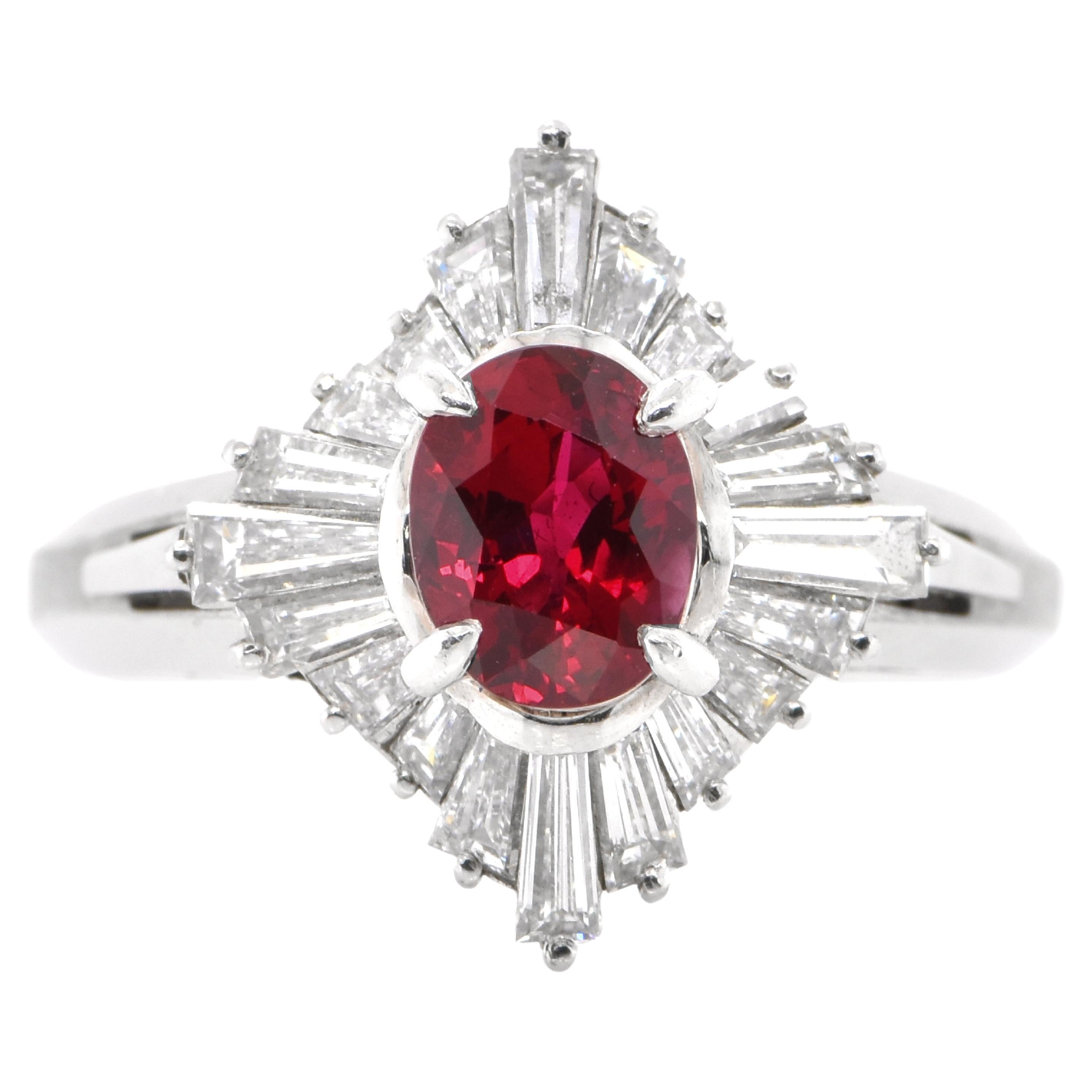 1.15 Carat Natural Blood Red Ruby and Diamond Vintage Ring Set in Platinum