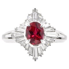 1.15 Carat Natural Blood Red Ruby and Diamond Vintage Ring Set in Platinum