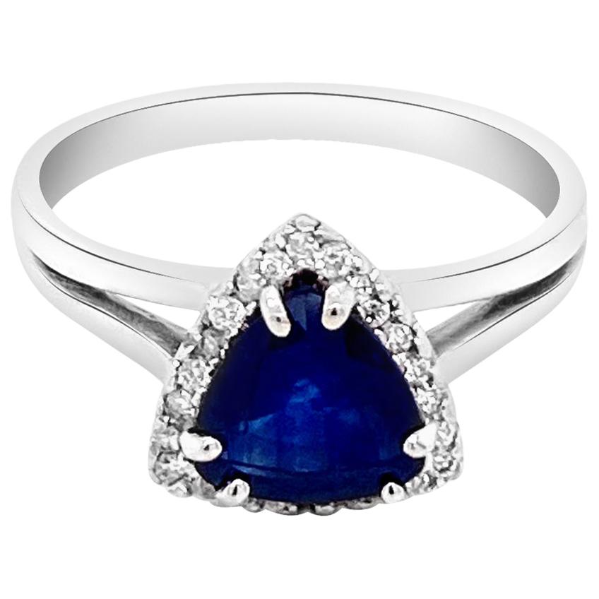 1.15 Carat Natural Ceylon Blue Sapphire 14 Karat White Gold Ring For Sale