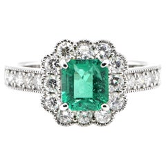 1.15 Carat Natural Colombian Emerald and Diamond Ring Set in Platinum