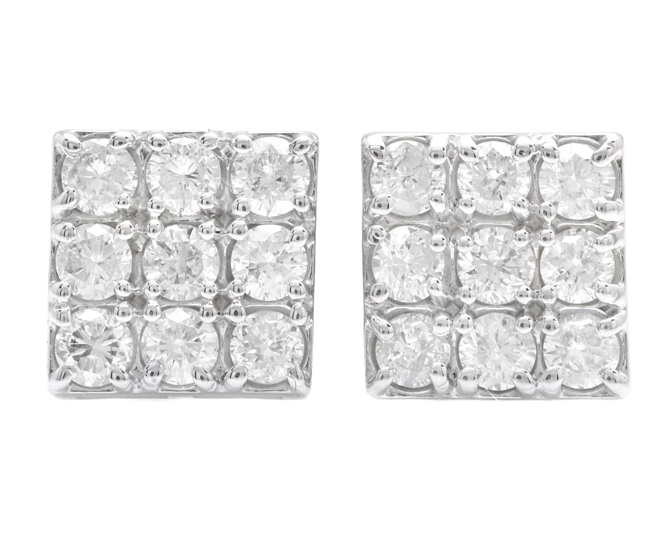 Round Cut 1.15 Carat Natural Diamond 14K Solid White Gold Earrings For Sale