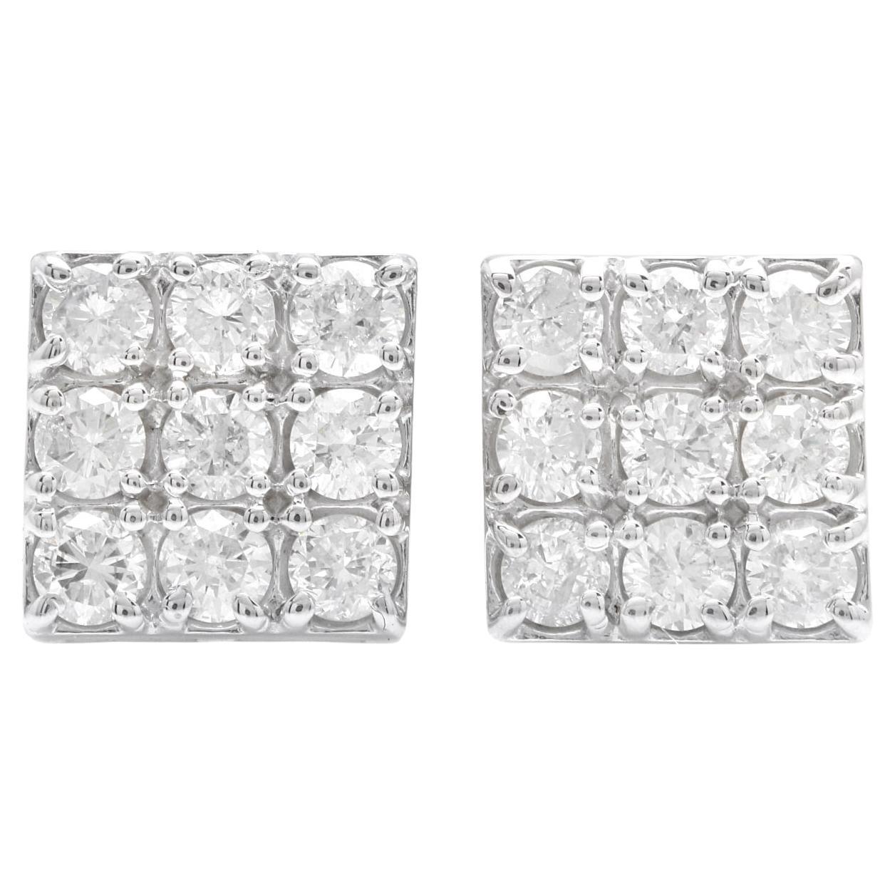 1.15 Carat Natural Diamond 14K Solid White Gold Earrings For Sale