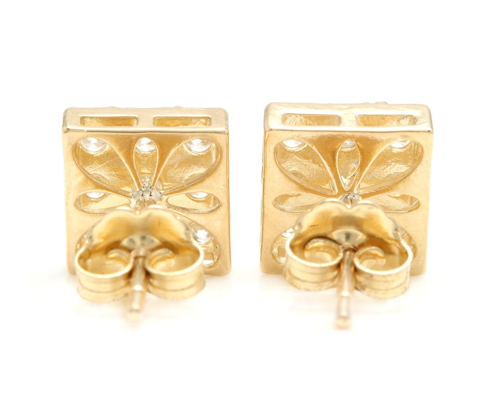 Round Cut 1.15 Carat Natural Diamond 14K Solid Yellow Gold Earrings For Sale