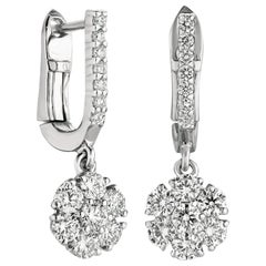 1.15 Carat Natural Diamond Flower Drop Earrings G SI 14 Karat White Gold