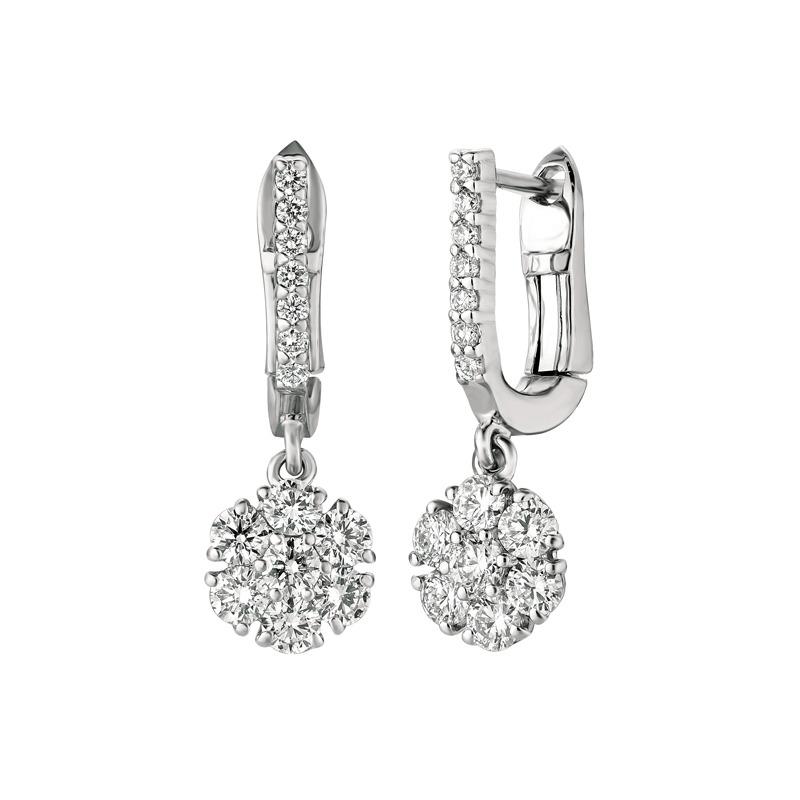 1.15 Carat Natural Diamond Earrings G SI 14K White Gold

100% Natural, Not Enhanced in any way Round Cut Diamond Earrings
1.15CT
G-H 
SI  
14K White Gold  3 grams, Prong
7/8 inch in height, 5/16 inch in width
14 diamonds  - 0.98ct,  14 diamonds -