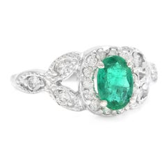 1.15 Carat Natural Emerald and Diamond 14 Karat Solid White Gold Ring