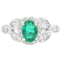 1.15 Carat Natural Emerald and Diamond 14 Karat Solid White Gold Ring