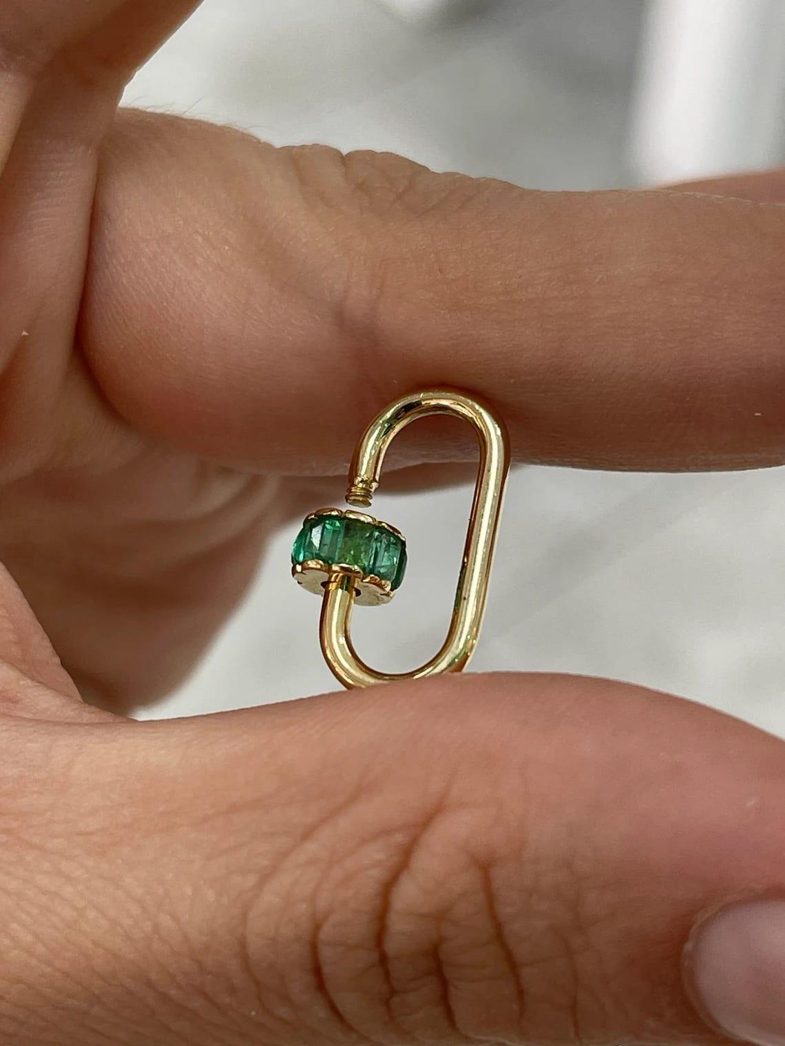 Modern 1.15 Carat Natural Emerald Carabiner Charm Extension for Stylish Layering For Sale