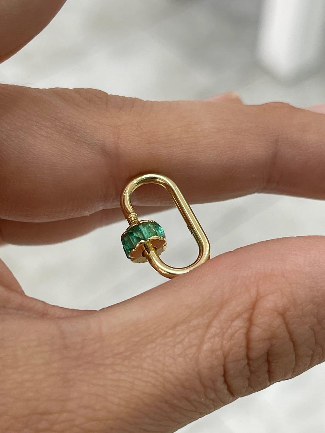 Rose Cut 1.15 Carat Natural Emerald Carabiner Charm Extension for Stylish Layering For Sale