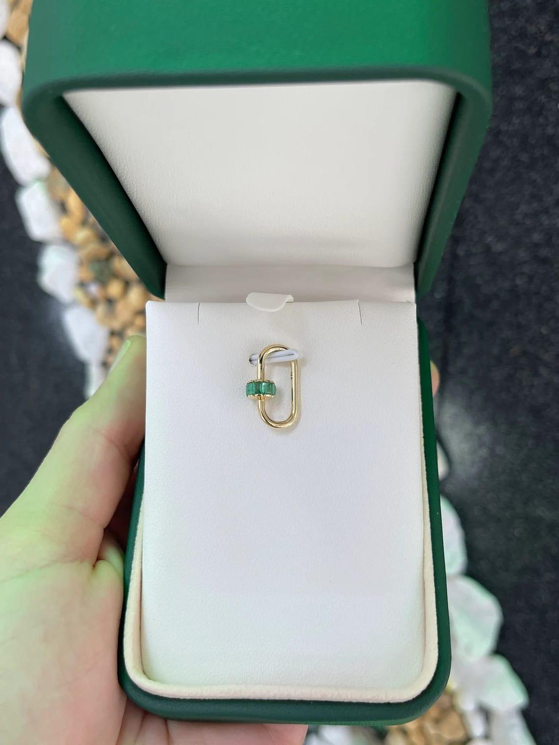 Women's or Men's 1.15 Carat Natural Emerald Carabiner Charm Extension for Stylish Layering For Sale