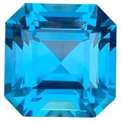 11.5 Carat Natural Loose Swiss Blue Topaz Asscher Cut Gemstone