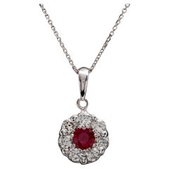 Collana in oro bianco massiccio 14 carati con rubino rosso naturale da 1,15 carati e diamante