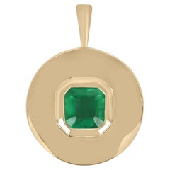 Colgante redondo con bisel de esmeralda de corte Asscher de 1,15 quilates con solitario natural 14K