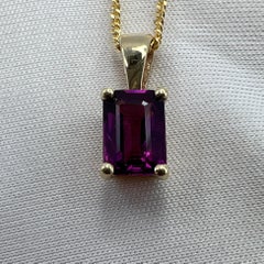 1.15 Carat Neon Purple Rhodolite Garnet 18k Yellow Gold Emerald Cut Pendant