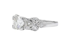 1.15 Carat Old European and Triangle Diamond Platinum Art Deco Engagement Ring