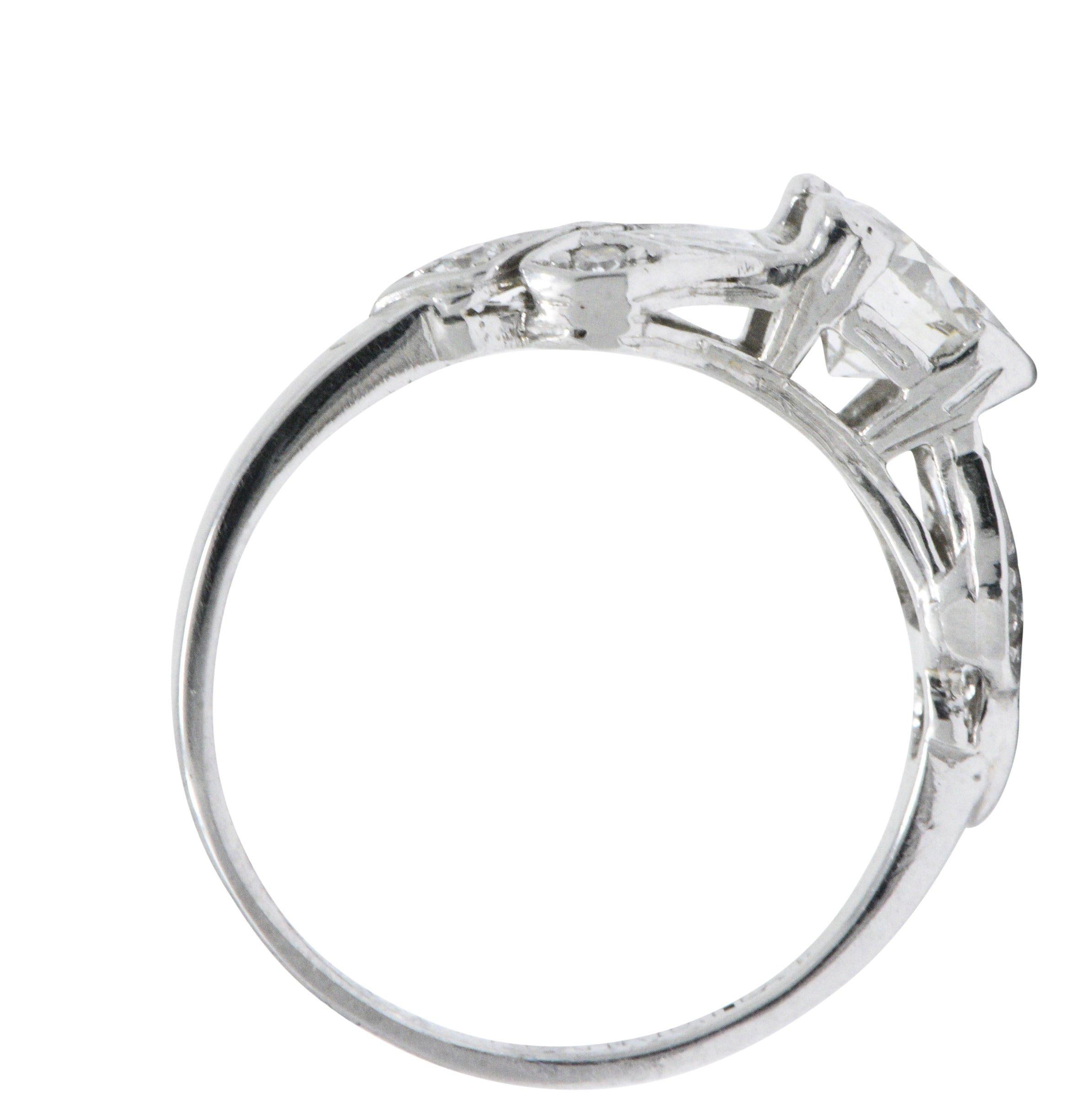 1.15 Carat Old European and Triangle Diamond Platinum Art Deco Engagement Ring 1