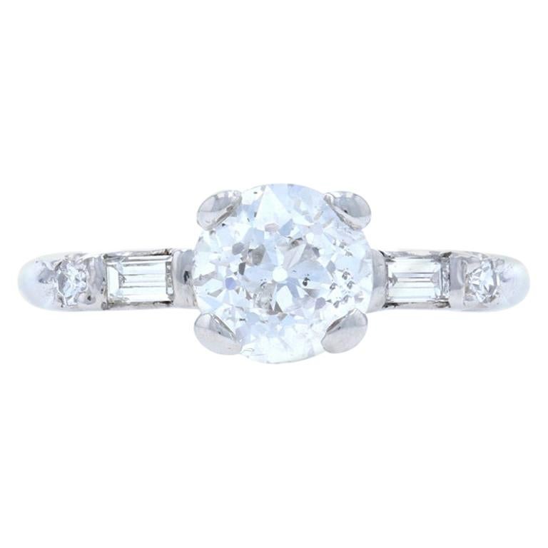 1.15 Carat Old European Cut Diamond Art Deco Engagement Ring, Platinum Vintage