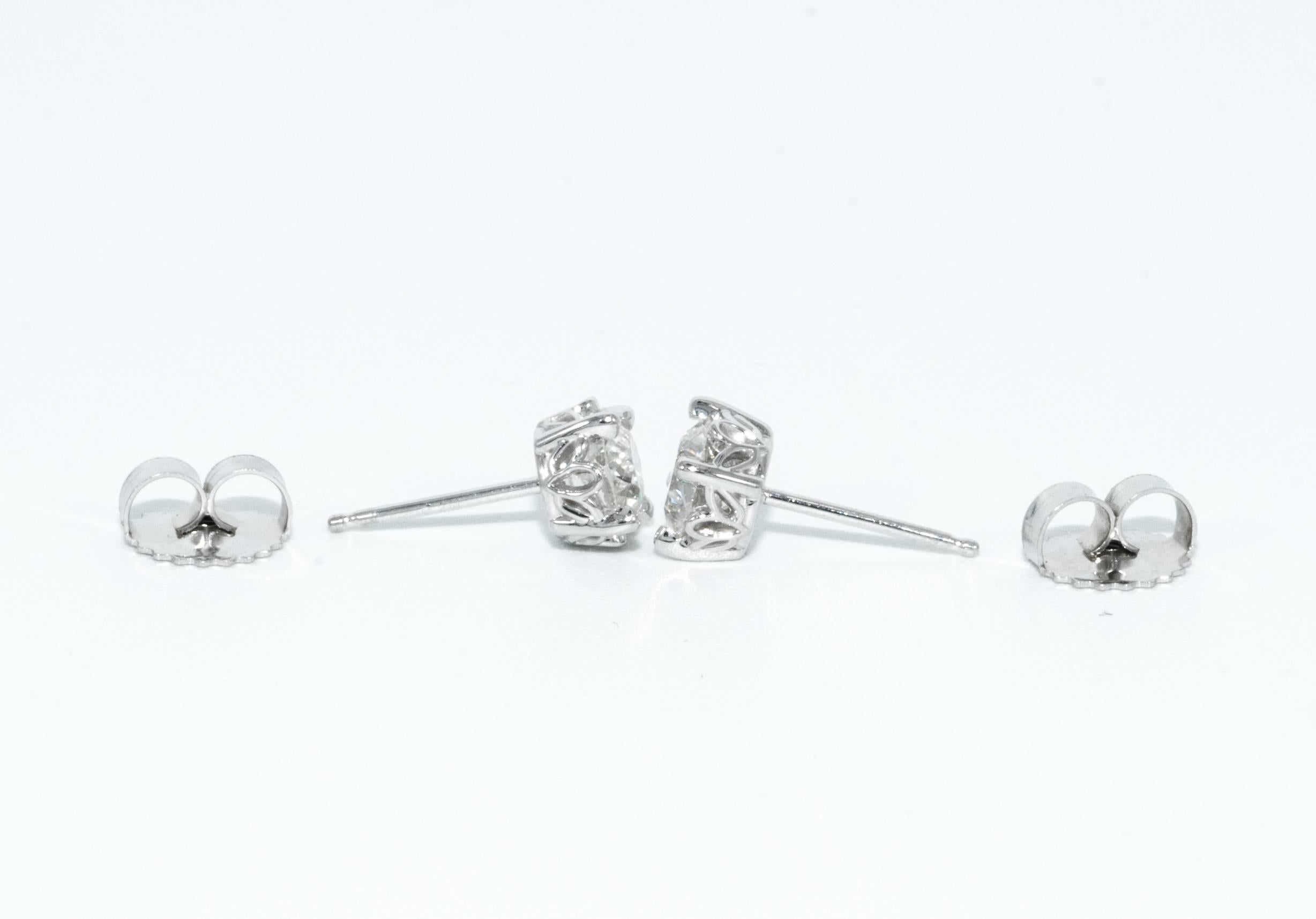 Modern 1.15 Carat Old European Cut Diamond Stud Earrings