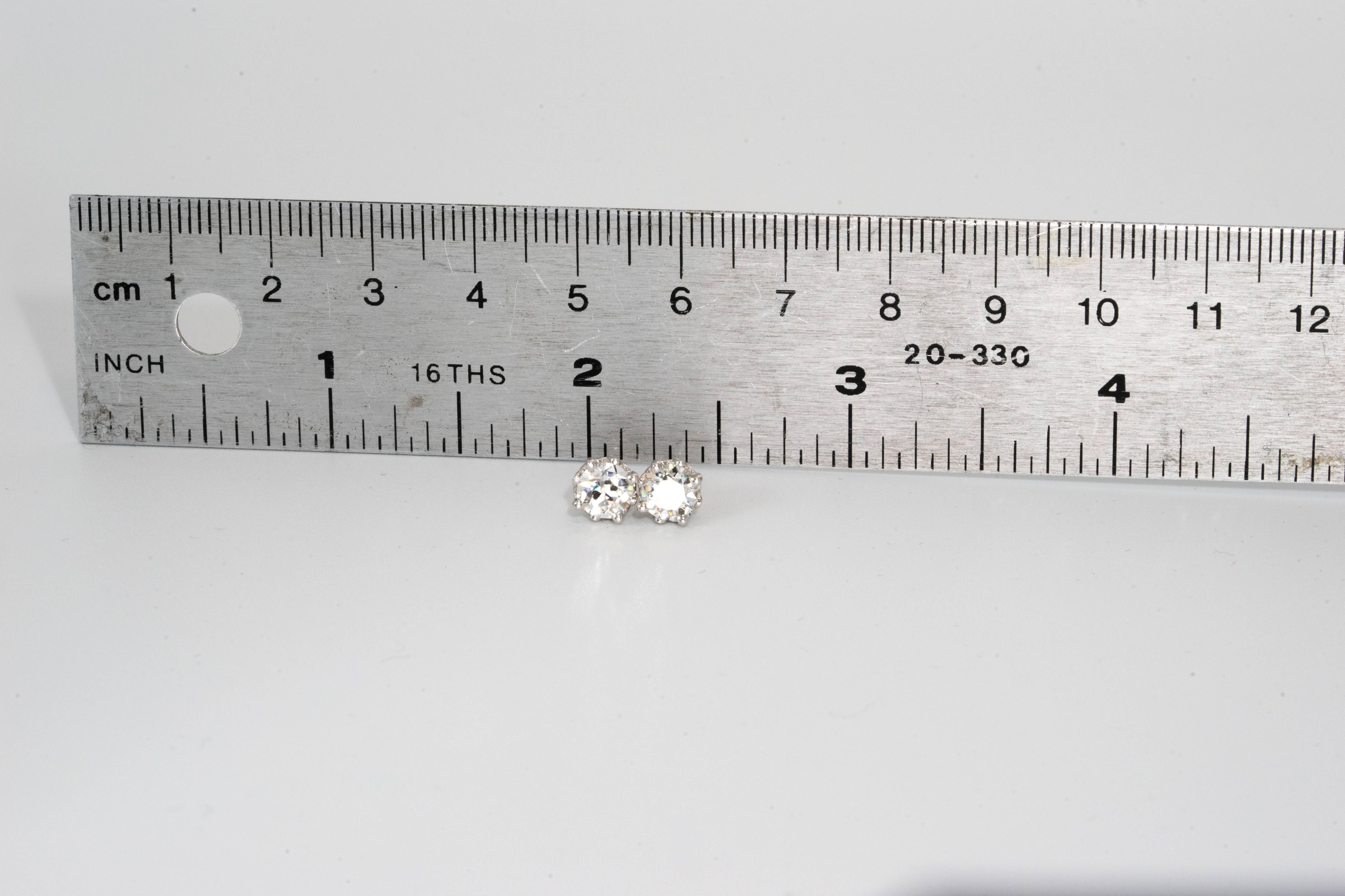 1.15 Carat Old European Cut Diamond Stud Earrings In New Condition In New York, NY