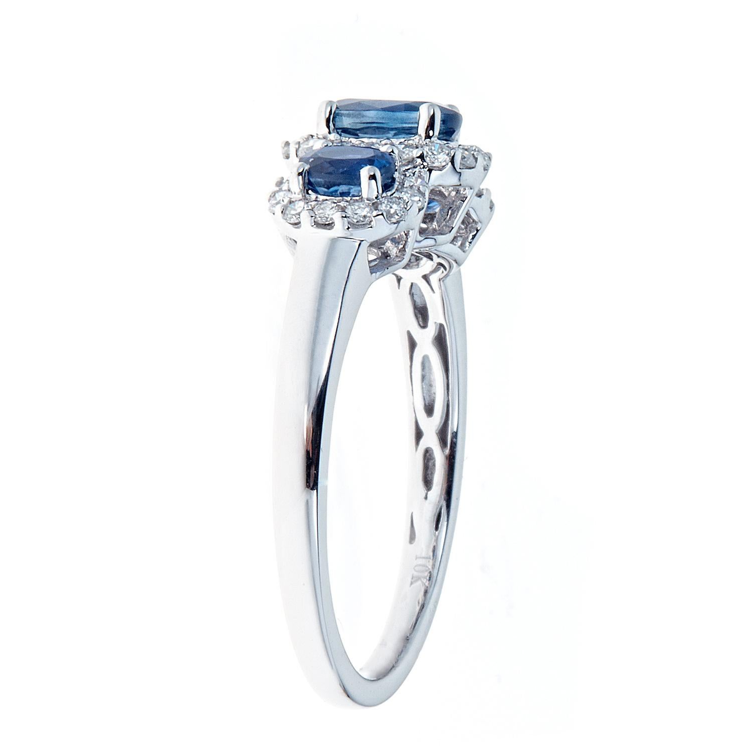Oval Cut 1.15 Carat Oval-Cut Blue Sapphire Diamond Accents 14K White Gold Bridal Ring For Sale