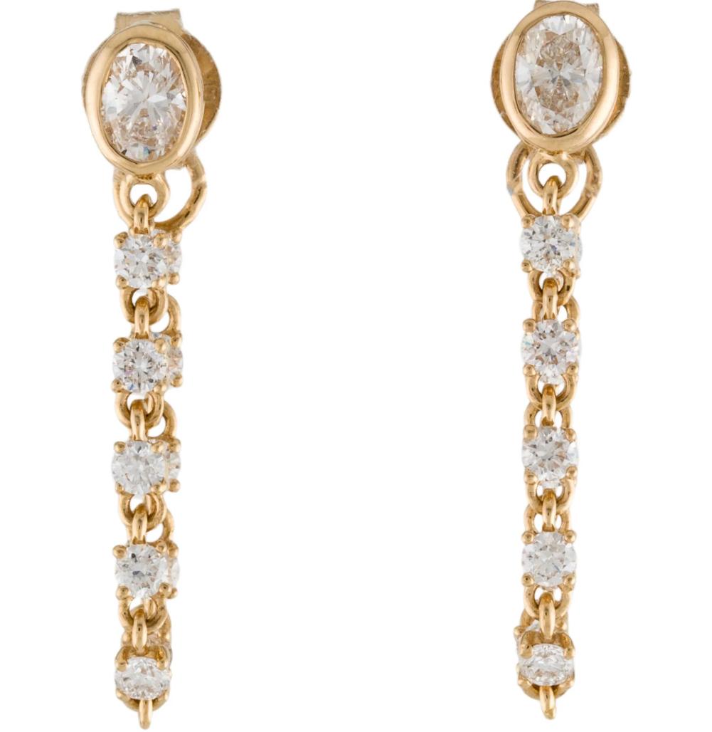 Women's 1.15 Carat Oval Cut Diamond Bezel Chain Earring in 14k Gold For Sale