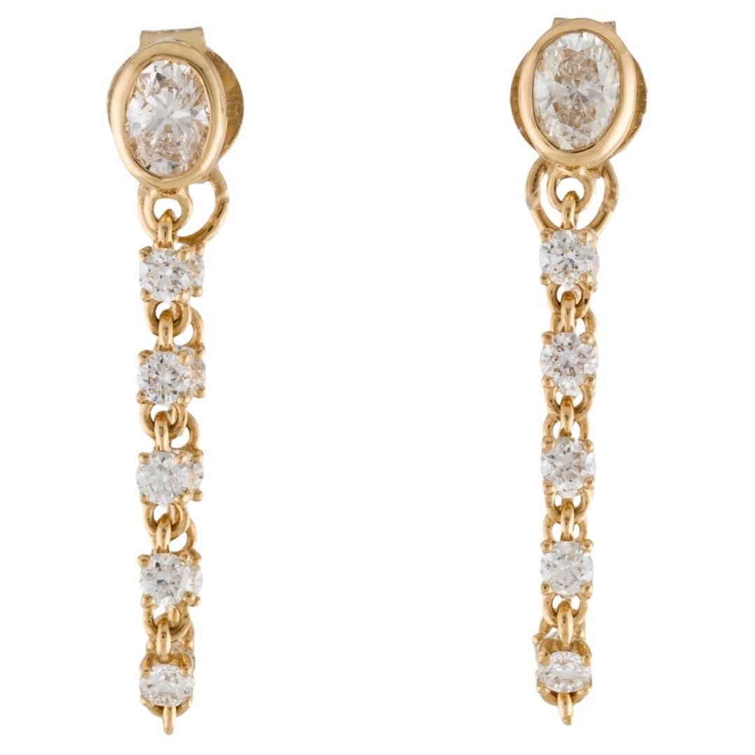 1.15 Carat Oval Cut Diamond Bezel Chain Earring in 14k Gold For Sale