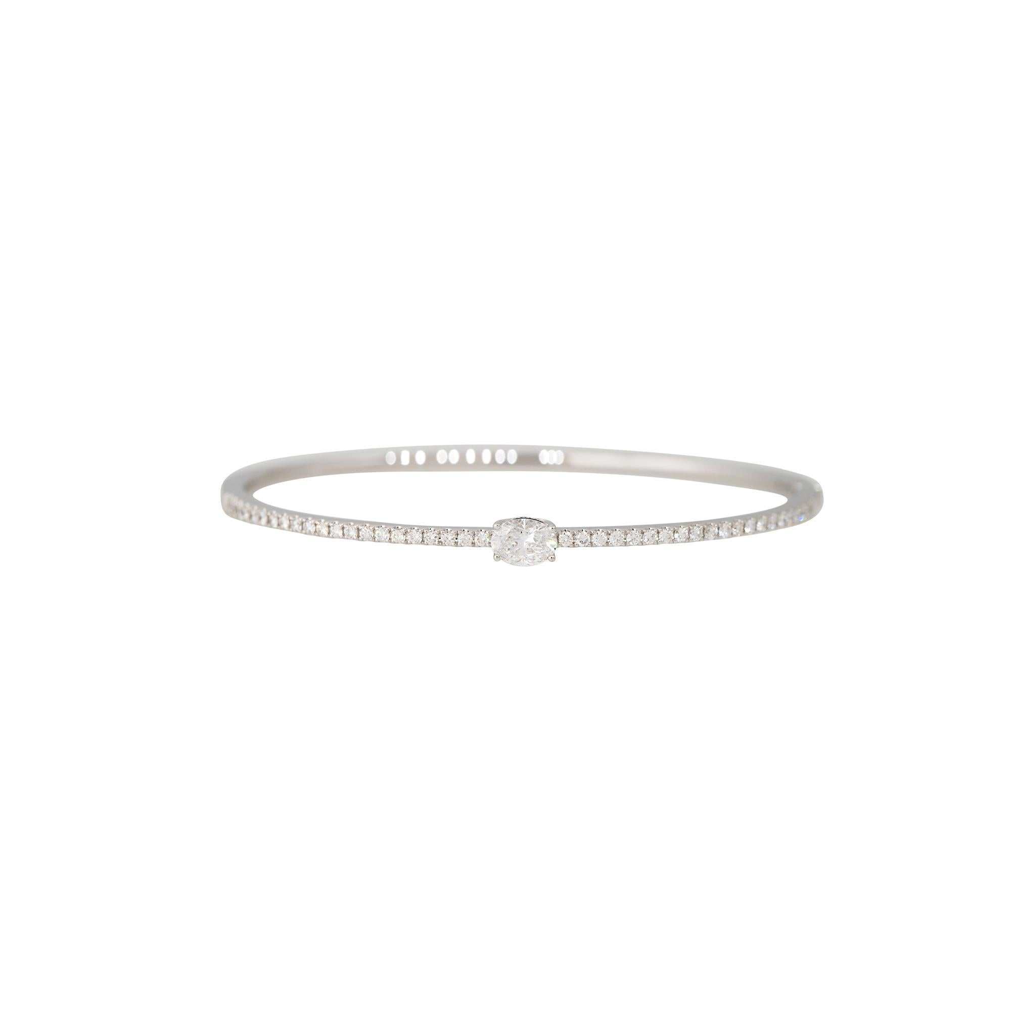 1.15 Carat Oval Cut Diamond Pave Bangle Bracelet 18 Karat In Stock For Sale 1