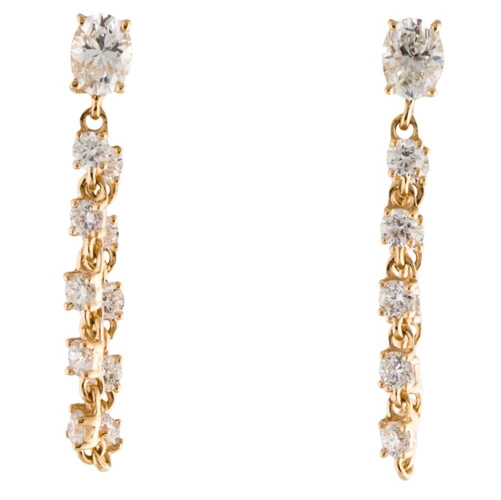 Women's 1.15 Carat Oval Cut Diamond Prong Chain Earring in 14k Gold For Sale