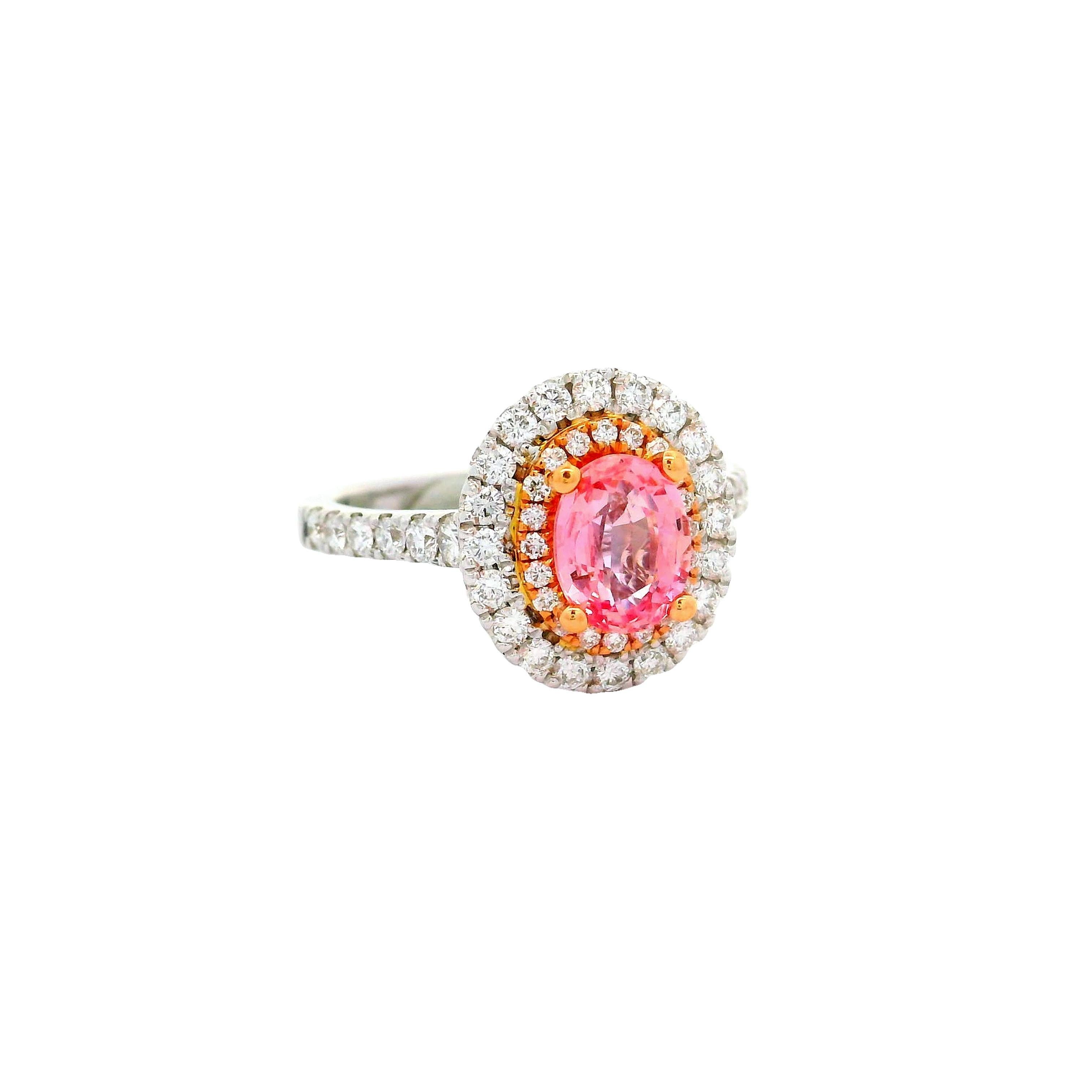 Contemporaneo Anello con doppio zaffiro Padparadscha da 1,15 carati in oro bianco 18 carati, GIA in vendita