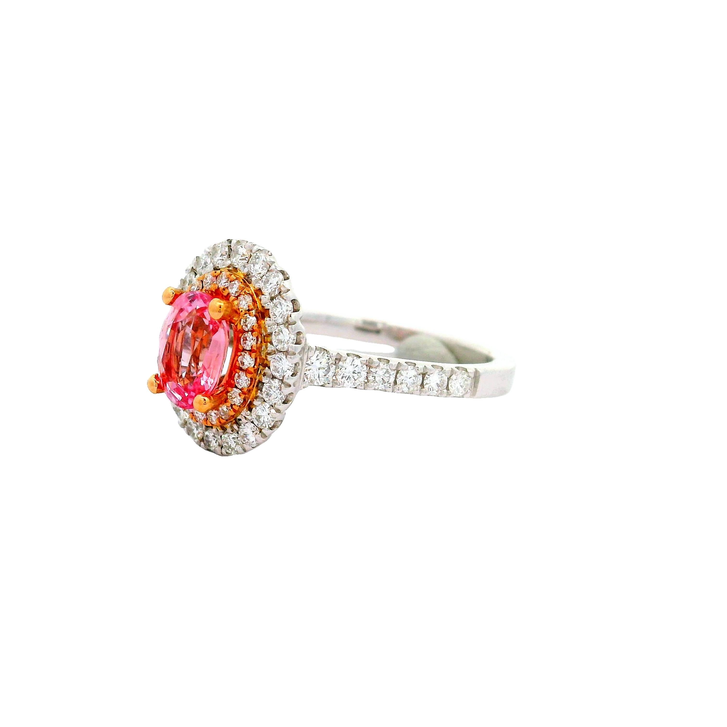 Anello con doppio zaffiro Padparadscha da 1,15 carati in oro bianco 18 carati, GIA In condizioni Nuovo in vendita a Beverly Hills, CA