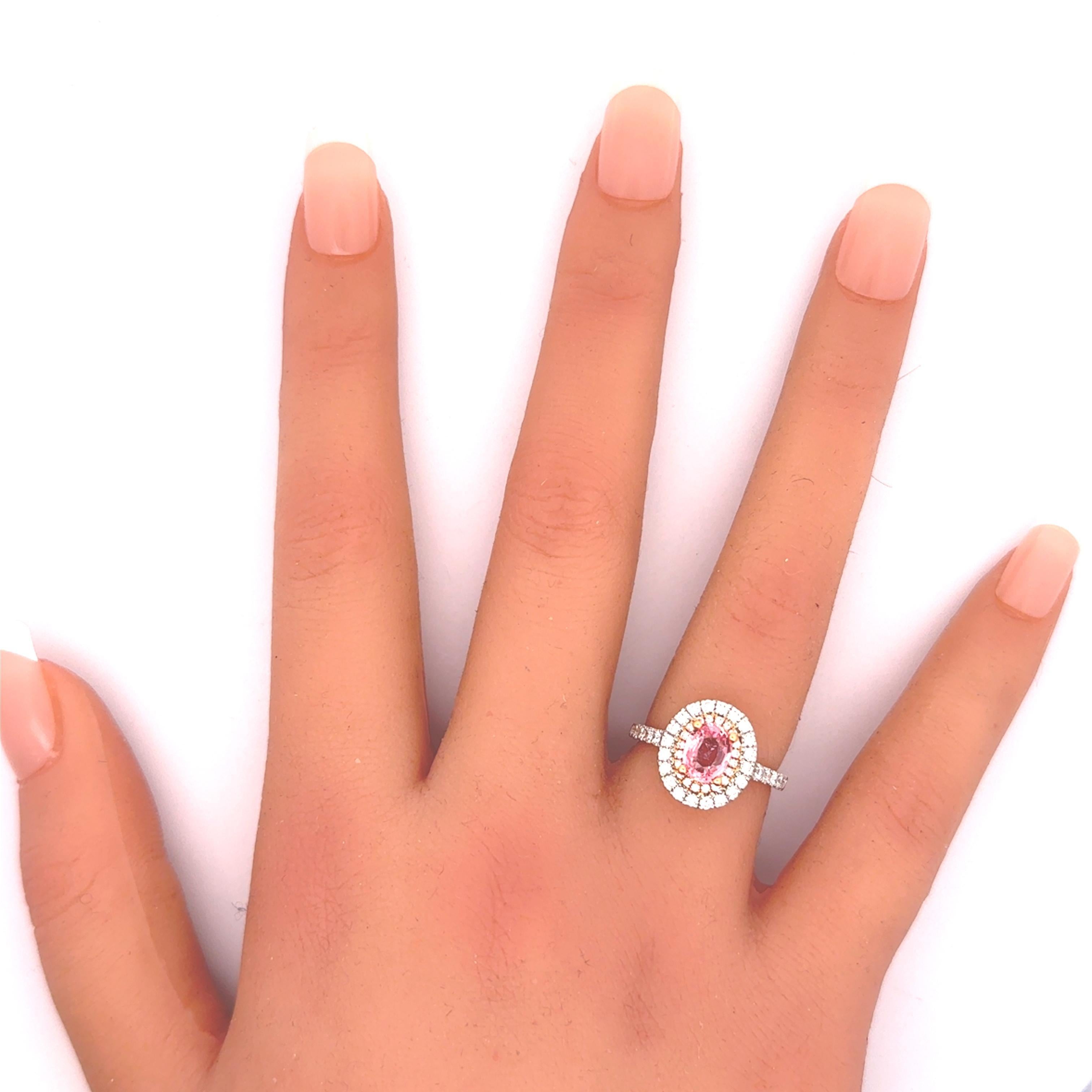 Donna Anello con doppio zaffiro Padparadscha da 1,15 carati in oro bianco 18 carati, GIA in vendita