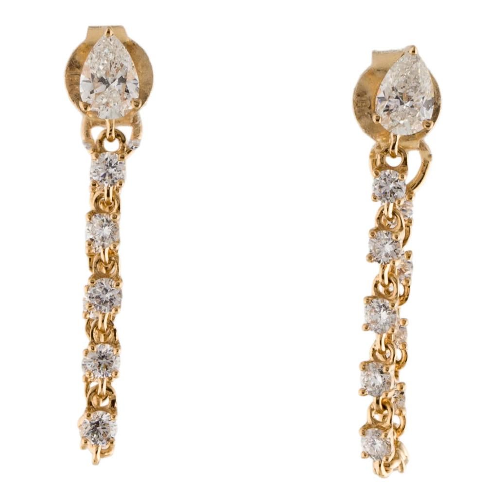 1,15 Karat Birnenschliff Diamant-Ohrring mit Zackenkette aus 14k Gold (Tropfenschliff) im Angebot