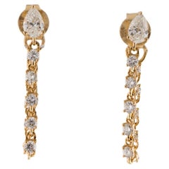 1.15 Carat Pear Cut Diamond Prong Chain Earring in 14k Gold