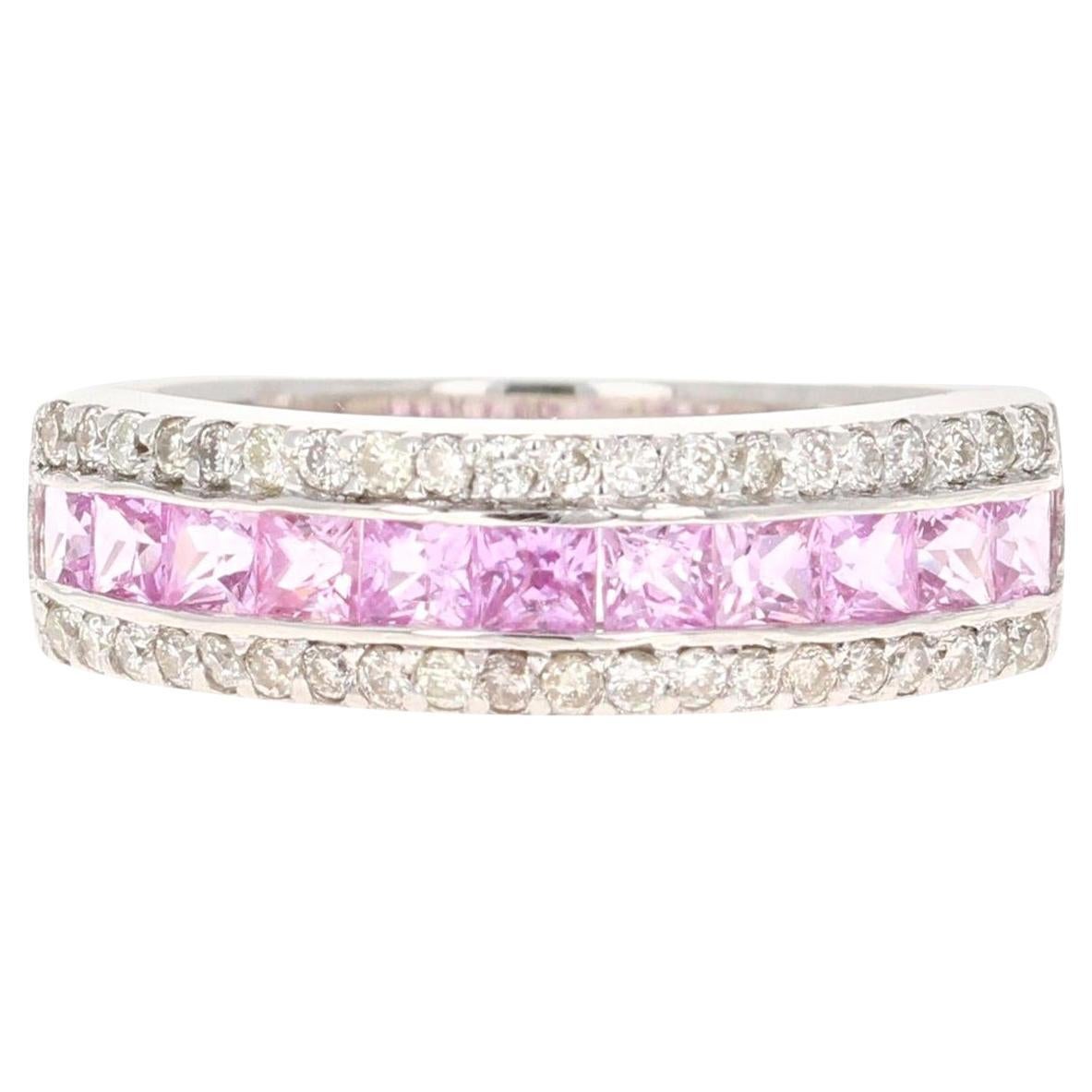 1.15 Carat Pink Sapphire Diamond 14 Karat White Gold Band Ring