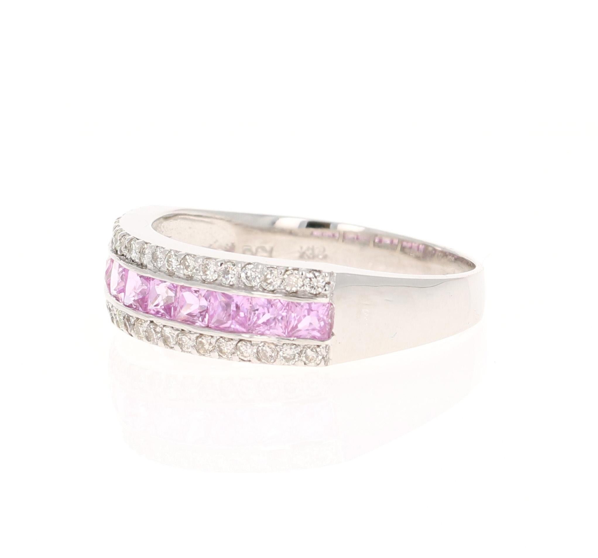 Contemporary 1.15 Carat Pink Sapphire Diamond White Gold Band For Sale