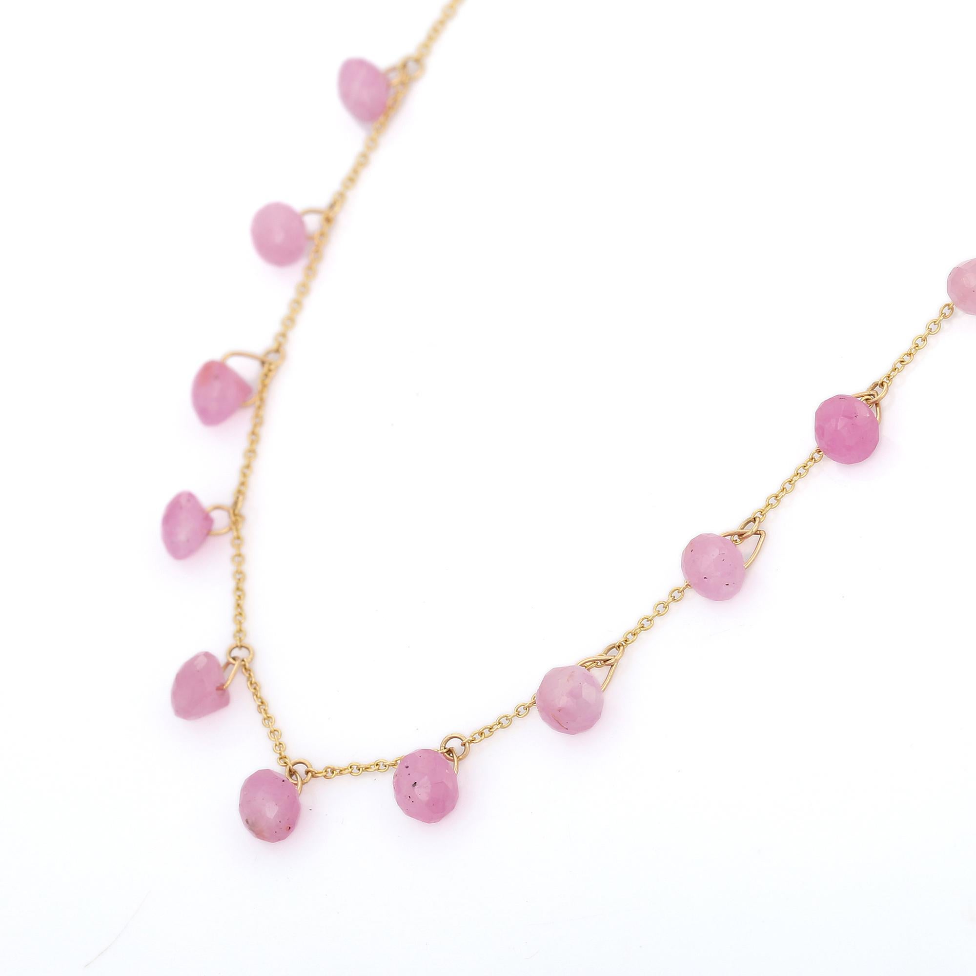 Modern 11.5 Carat Pink Sapphire Drop Necklace in 18K Yellow Gold