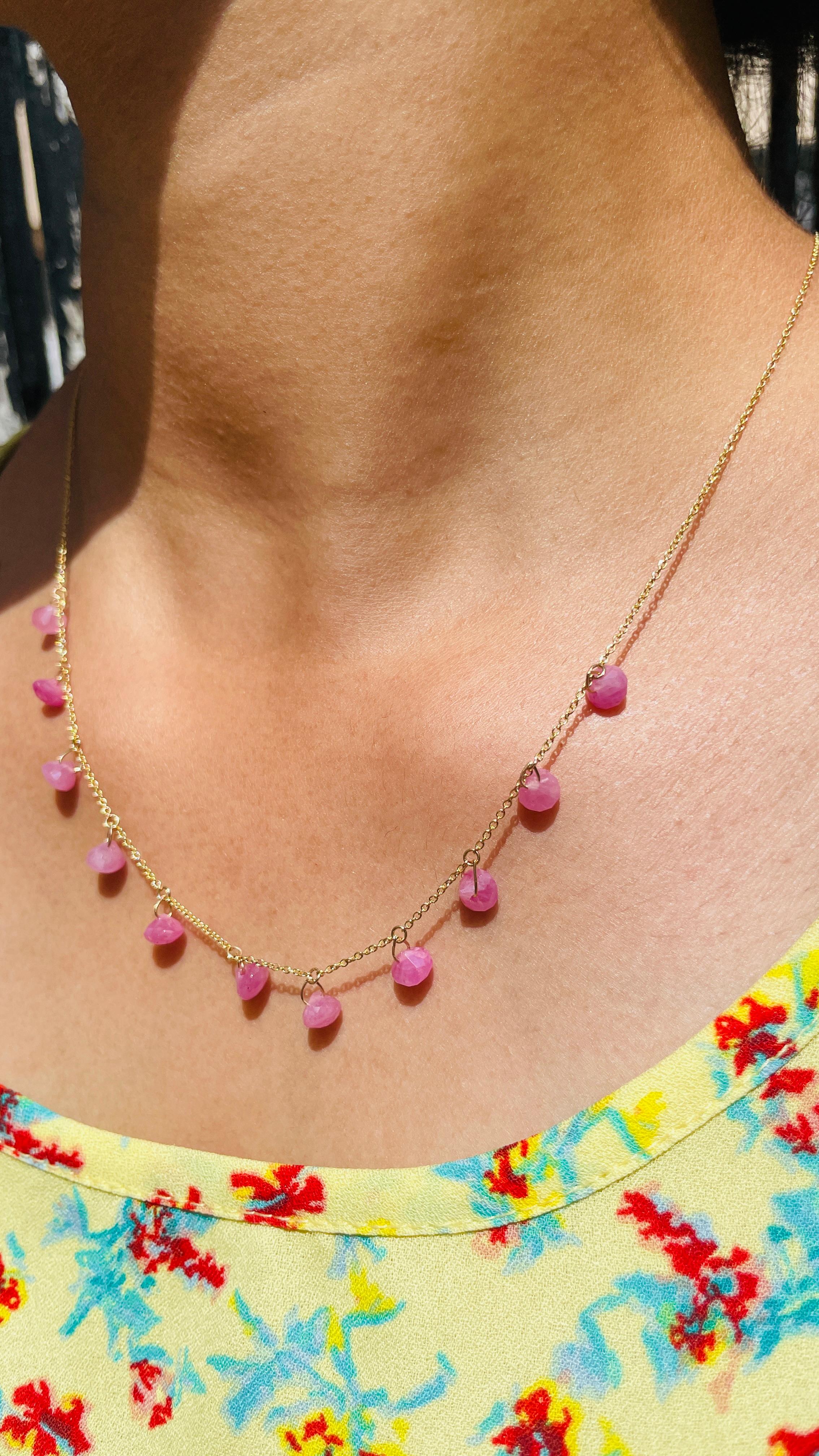 Bead 11.5 Carat Pink Sapphire Drop Necklace in 18K Yellow Gold