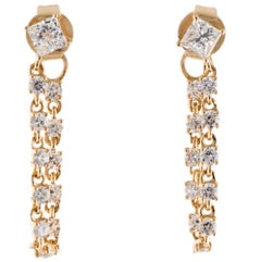 1.15 Carat Princess Cut Diamond Prong Chain Earring in 14k Gold