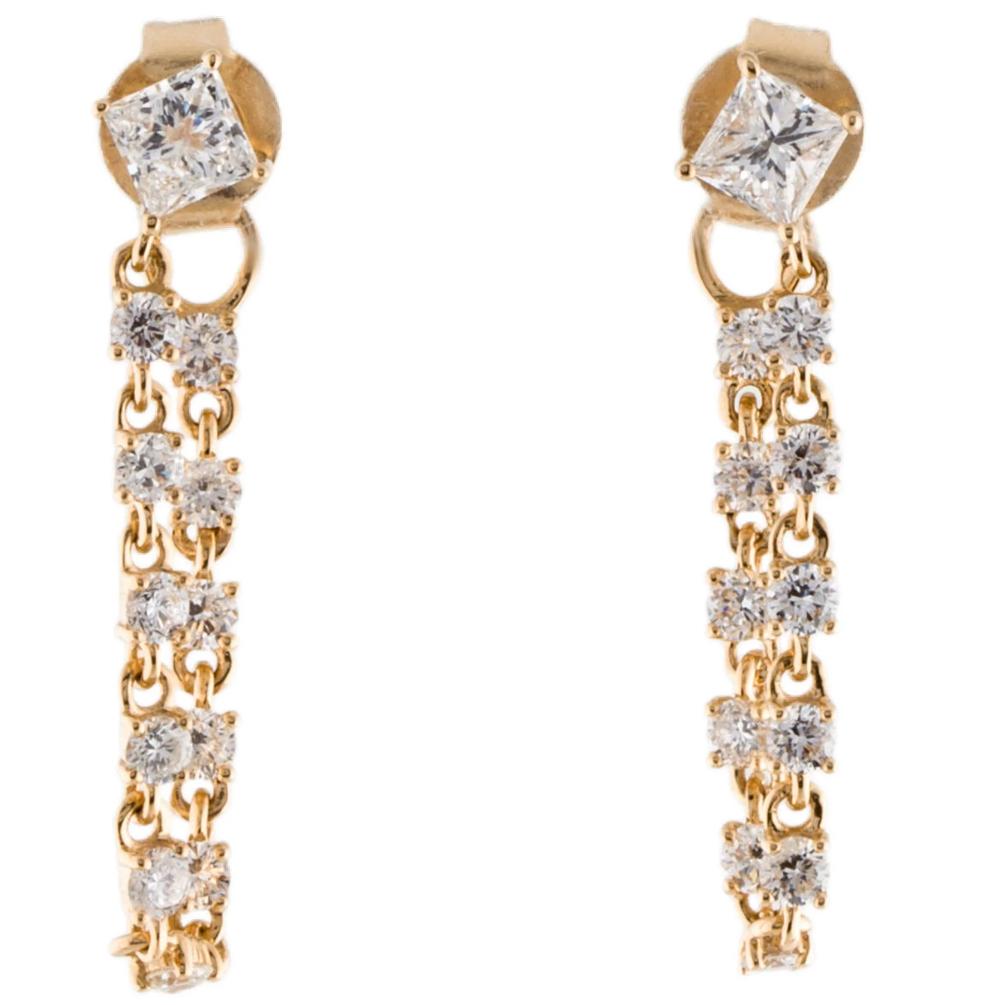 Women's 1.15 Carat Princess Cut Diamond Prong Chain Earring in 14k Gold For Sale