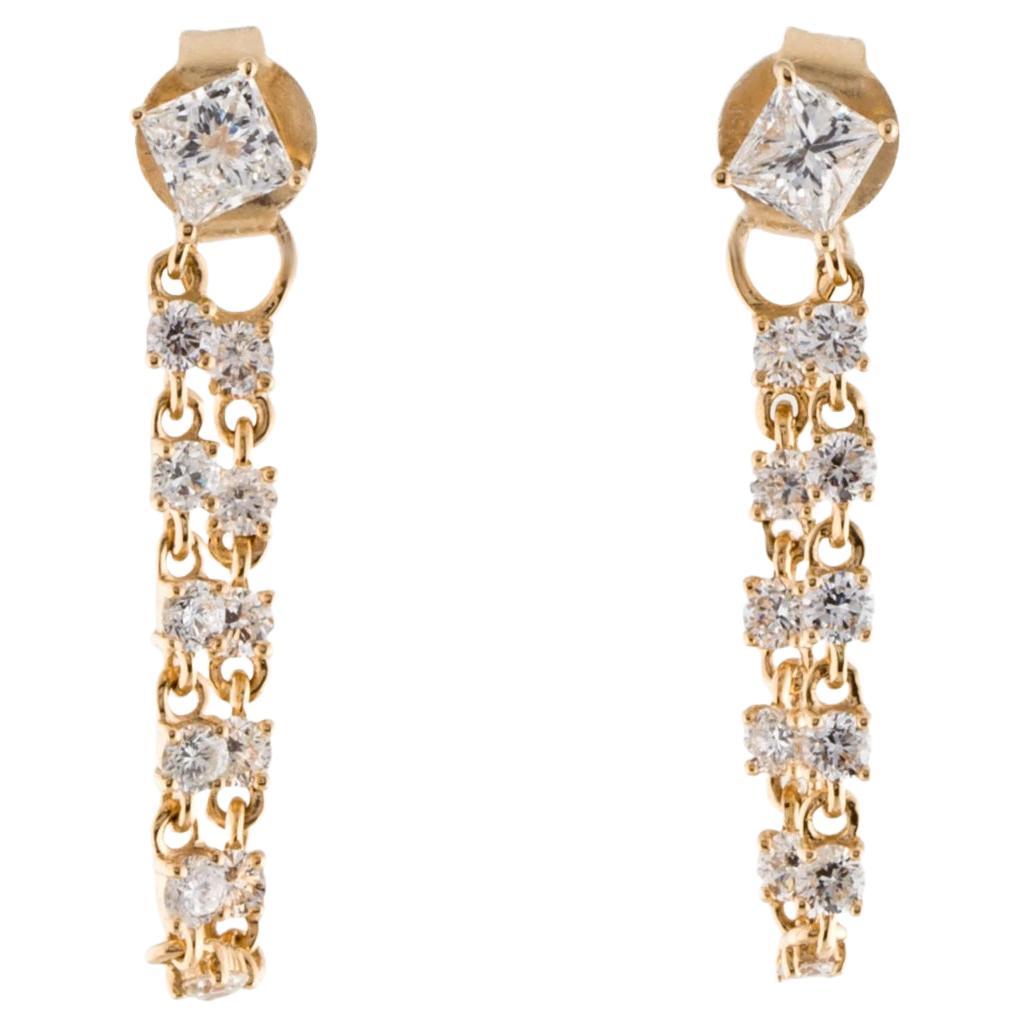 1.15 Carat Princess Cut Diamond Prong Chain Earring in 14k Gold