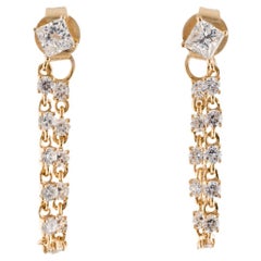 1.15 Carat Princess Cut Diamond Prong Chain Earring in 14k Gold
