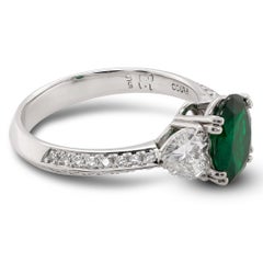 1.15 Carat Rare Vivid Green Emerald Tanzania & Diamond Solitaire Ring 18K Gold