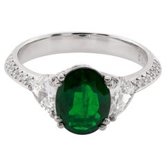 1.15 Carat Rare Vivid Green Emerald Tanzania & Diamond Solitaire Ring 18K Gold