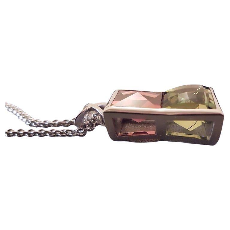 11.5 Carat Red-Pink Tourmaline Ca. 14 Carat Green Tourmaline White Gold Necklace For Sale 3