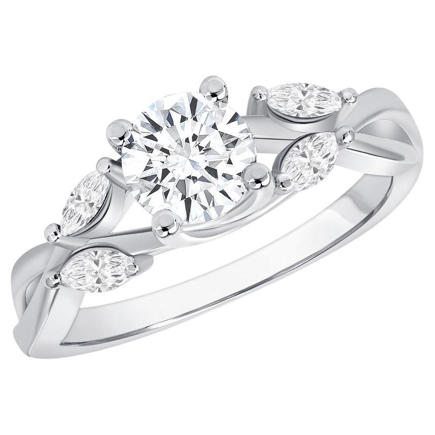 For Sale:  1.15 Carat Round and Marquise Diamond Floral Engagement Ring