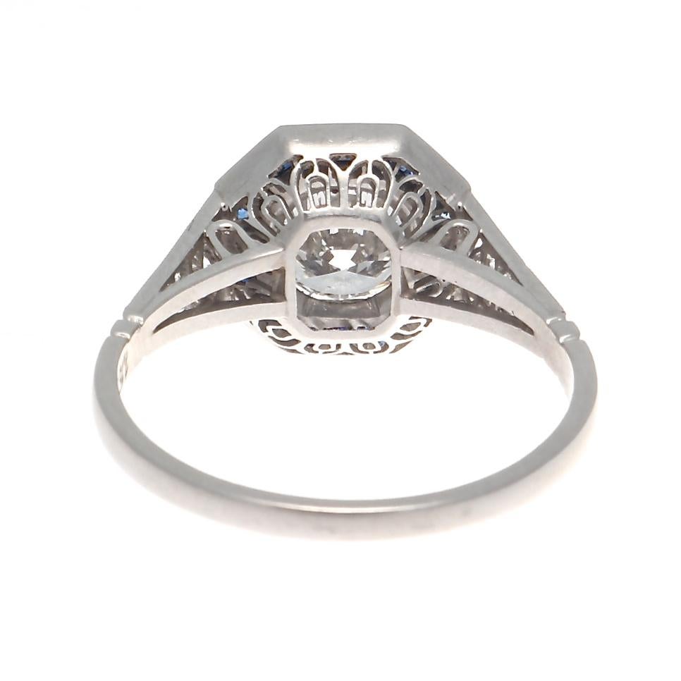 Women's 1.15 Carat Round Brilliant Cut Diamond Sapphire Platinum Engagement Ring