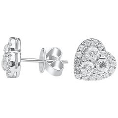 1.15 Carat Round-Brilliant Cut Diamonds "Heart" Design 18 Karat Stud Earrings