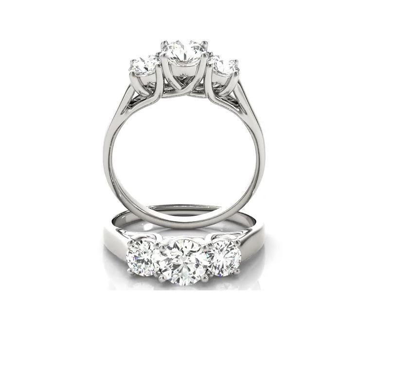 Round Cut 1.15 Carat Round Brilliant Cut Three-Stone Diamond Ring GIA Certified For Sale